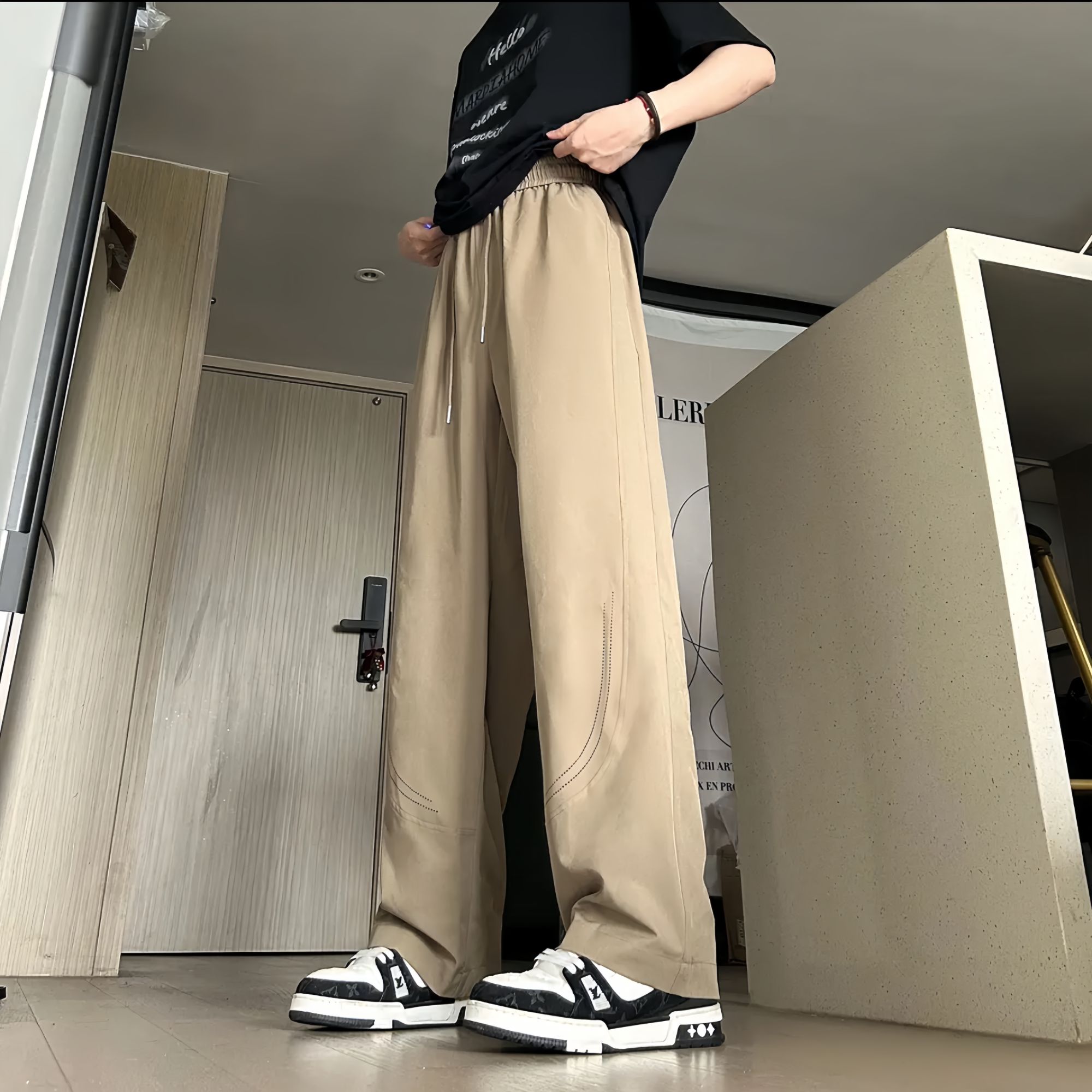 初中高中生清凉夏季冰感学生裤子男青少年薄款美式直筒裤百搭长裤