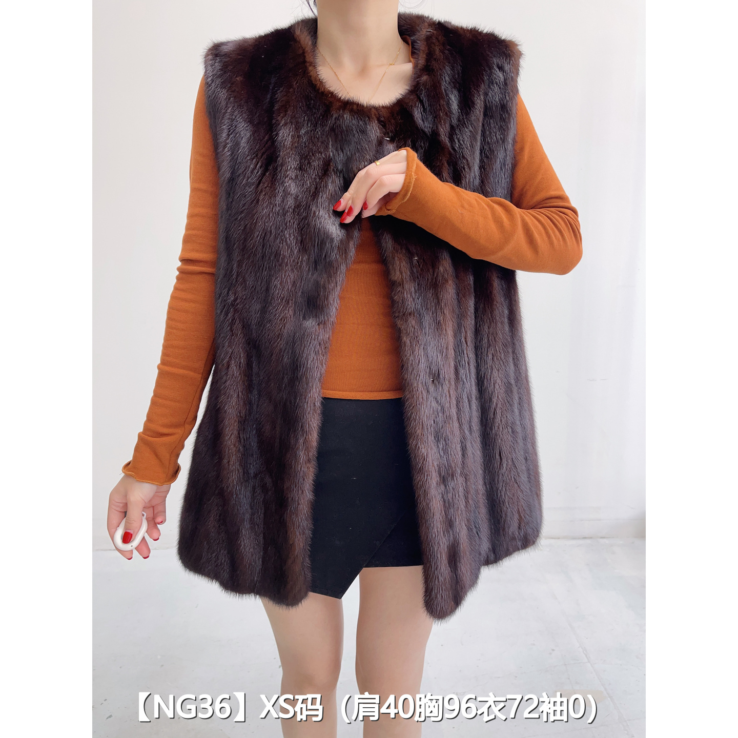 【NG36】XS 中古棕短款全抽貂皮大衣外套女 西装领马甲 07036