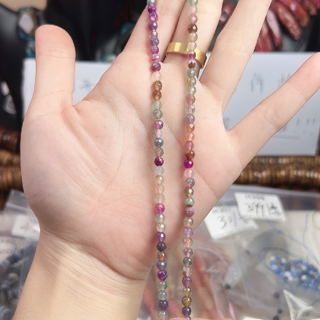玛瑙/玉髓合金珠宝半成品h399 4m 紫荆花钻切一条