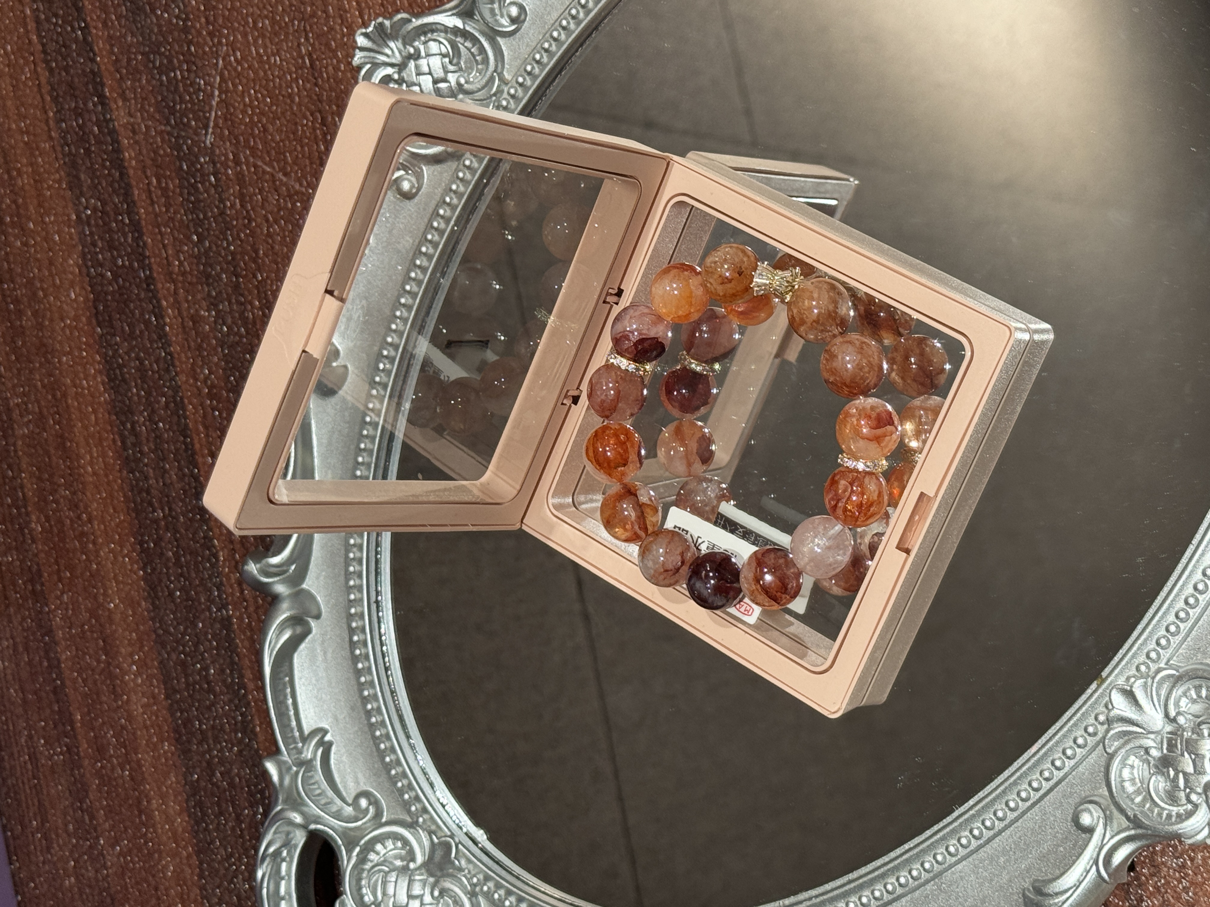 天然黄胶花水晶单圈红色原创设计小众女气质百搭浅金色-9