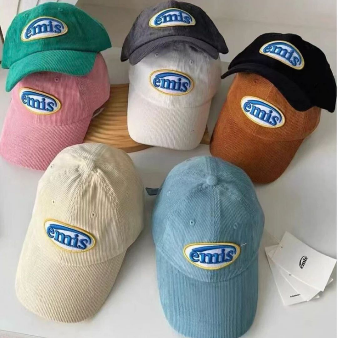 EMIS徽章灯芯绒立体刺绣百搭emis鸭舌帽棒球帽帽子大头围显脸小