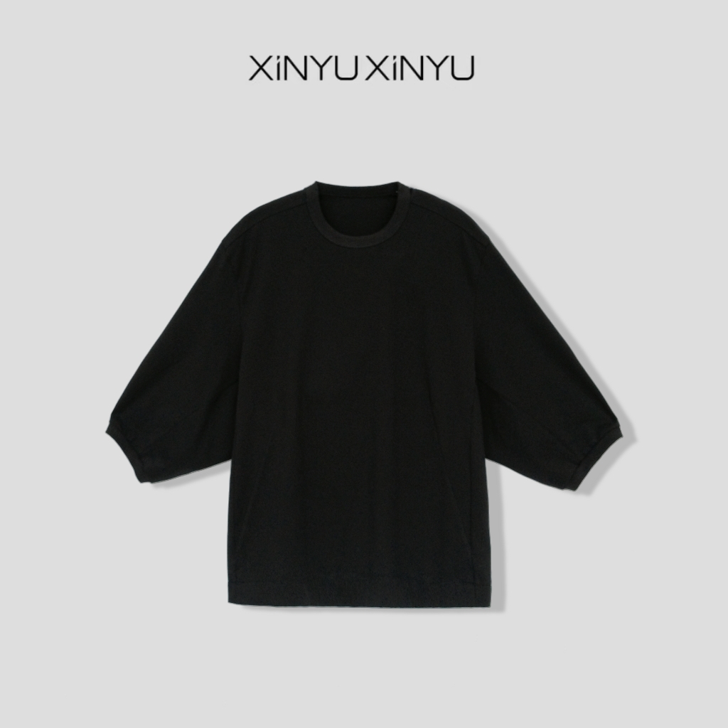 XINYU/芯与『黑马』圆领微落肩七分袖T恤 203321 纯色 圆领 时尚 