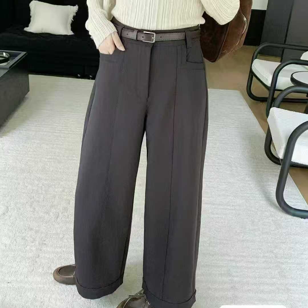 秋款拼接设计感高腰显瘦直筒休闲裤百搭
