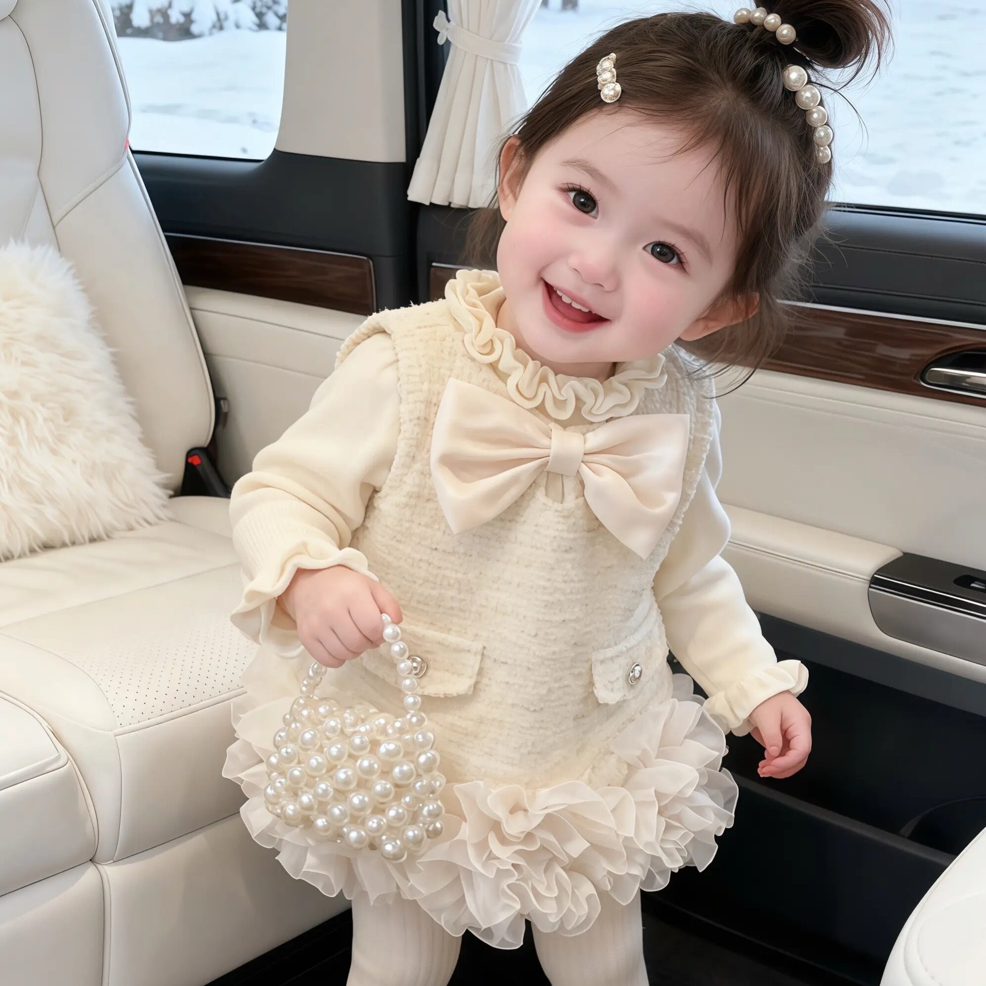 女童小香风背心裙冬装2025新款周岁礼服裙女宝宝公主裙加绒连衣裙