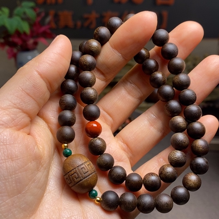 沉香手串越南芽庄紫棋0.8设计➕富森红土沉香木雕设计