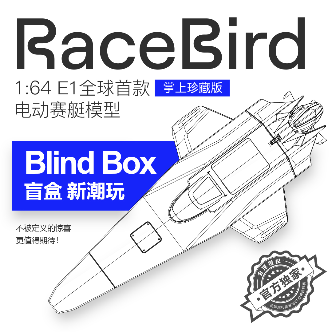 【惊喜盲盒】1:64 E1全球首款电动赛艇模型