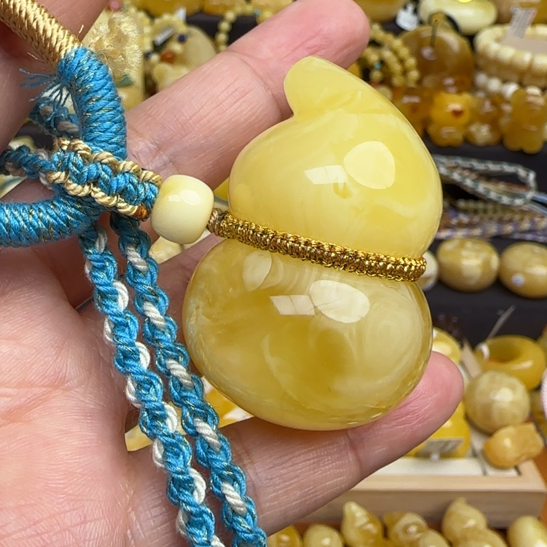 蜜蜡套链未镶嵌溶洞妖花蜜蜡葫芦吊坠