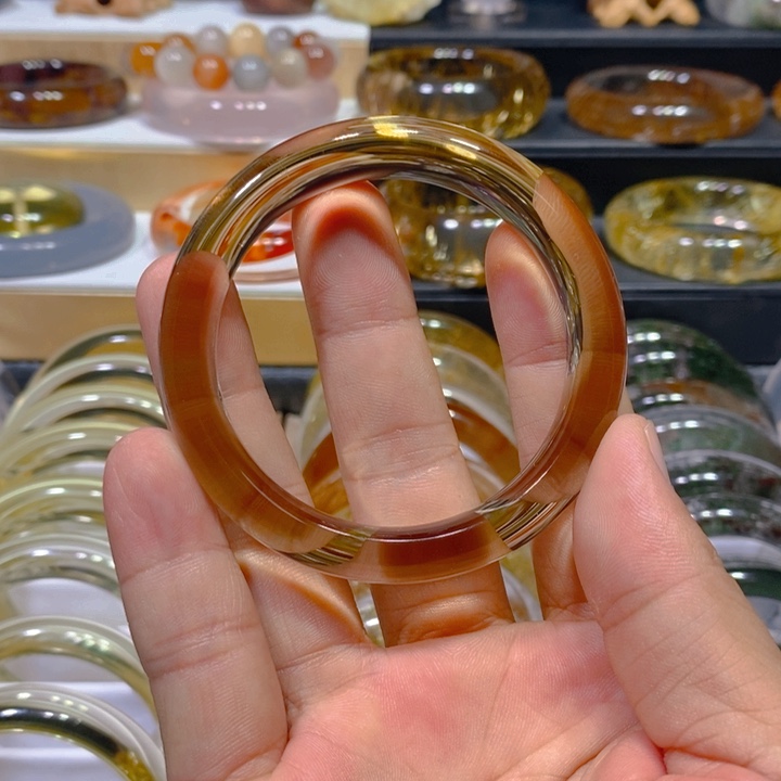 未镶嵌手镯水晶天然茶黄水晶手镯55圈口