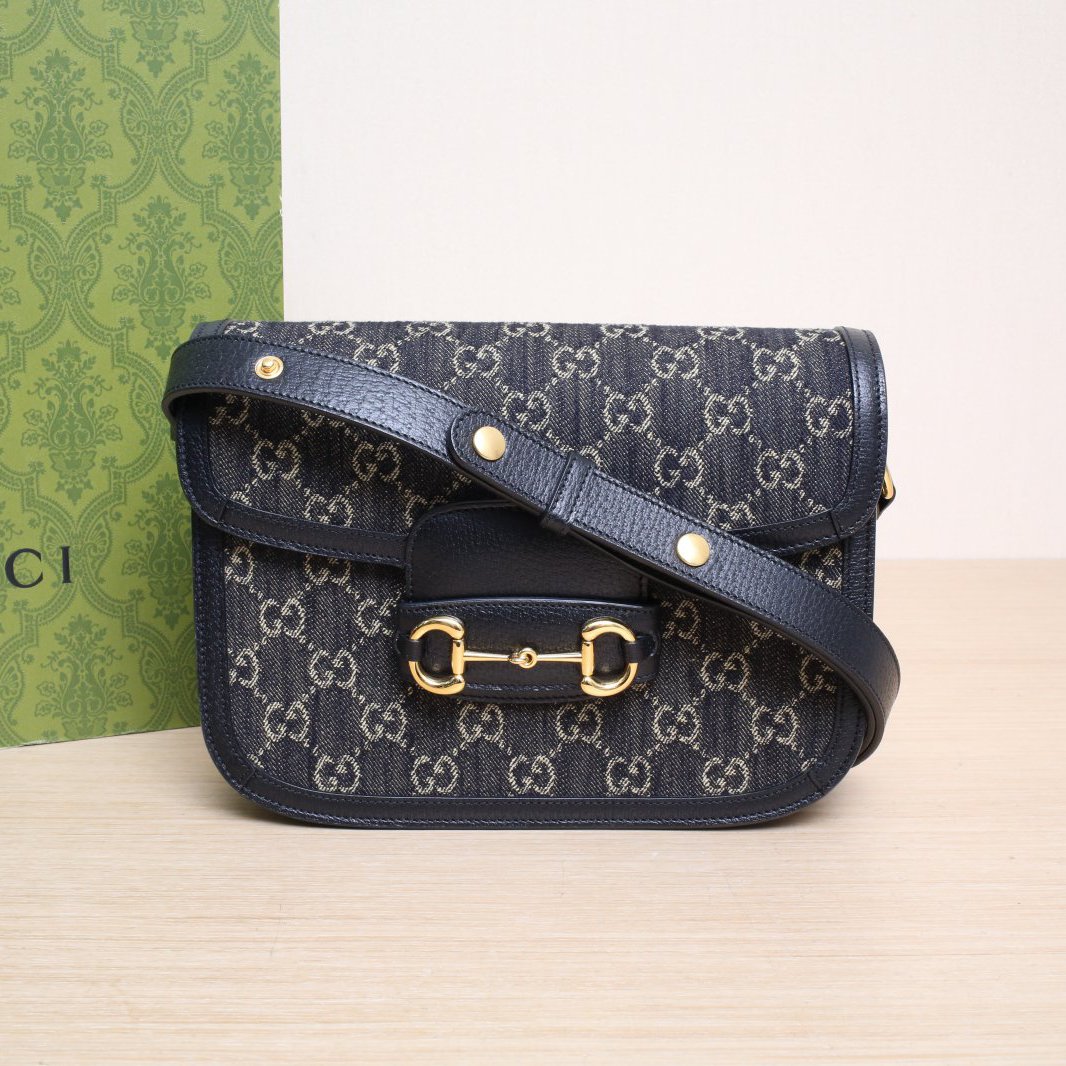 99新 GUCCI/古驰 活动黑黑 黑色 马衔扣 1955 马鞍包 小号 25