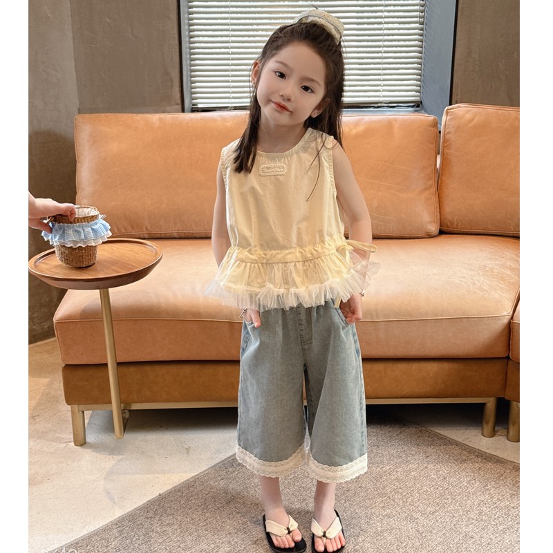 【夏风牛仔七分裤】百搭潮流牛仔裤女童夏装宝宝七分裤女宝宝阔腿裤