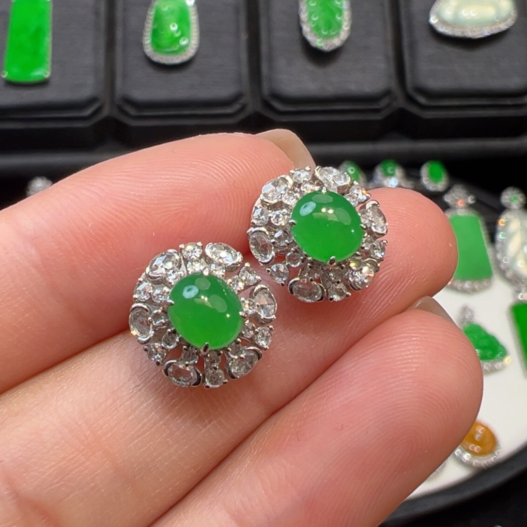 翡翠18K金镶嵌耳饰收到货48小时鉴赏期