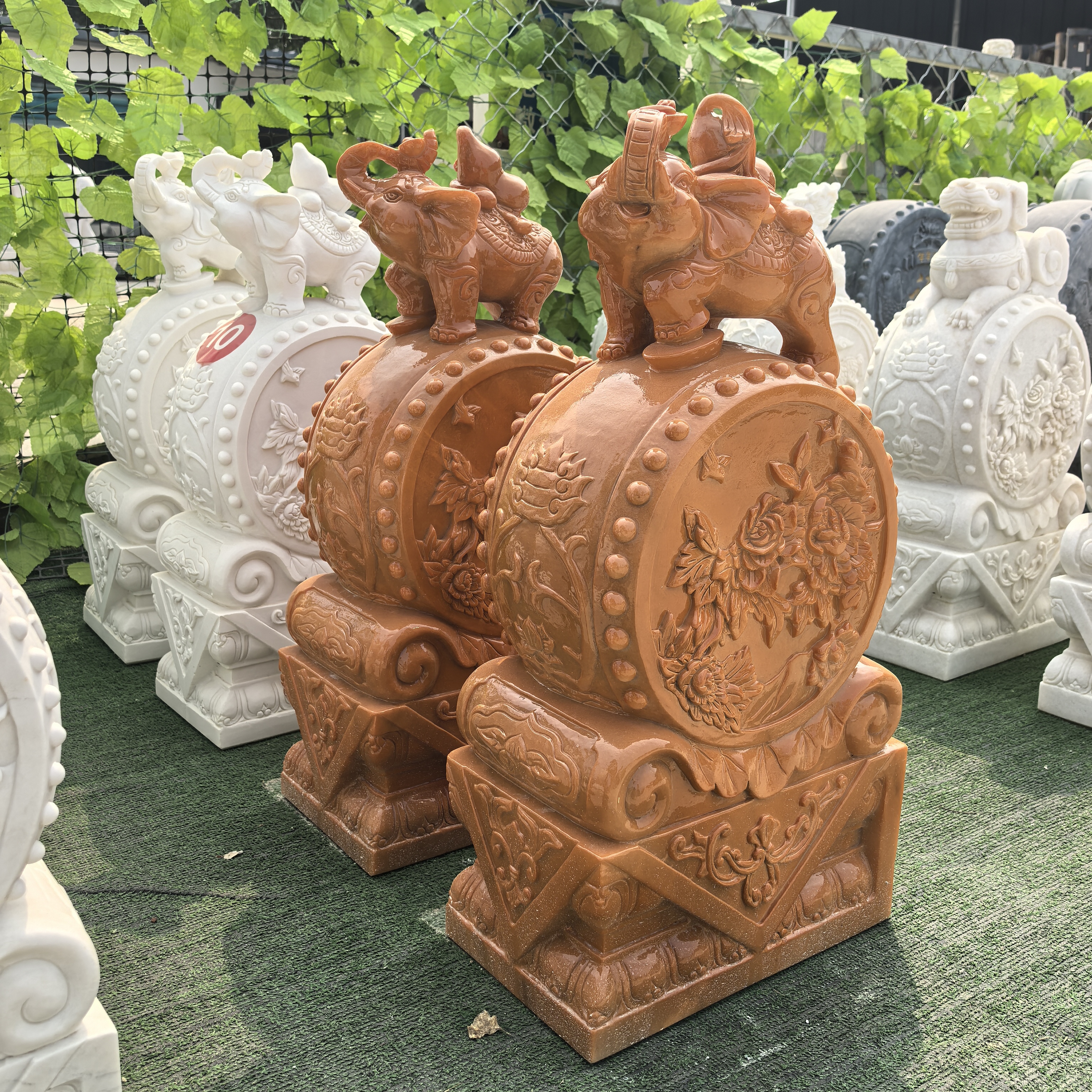 门墩抱鼓石源头厂家门当户对石一对福禄象晚霞红白玉青石门口摆件