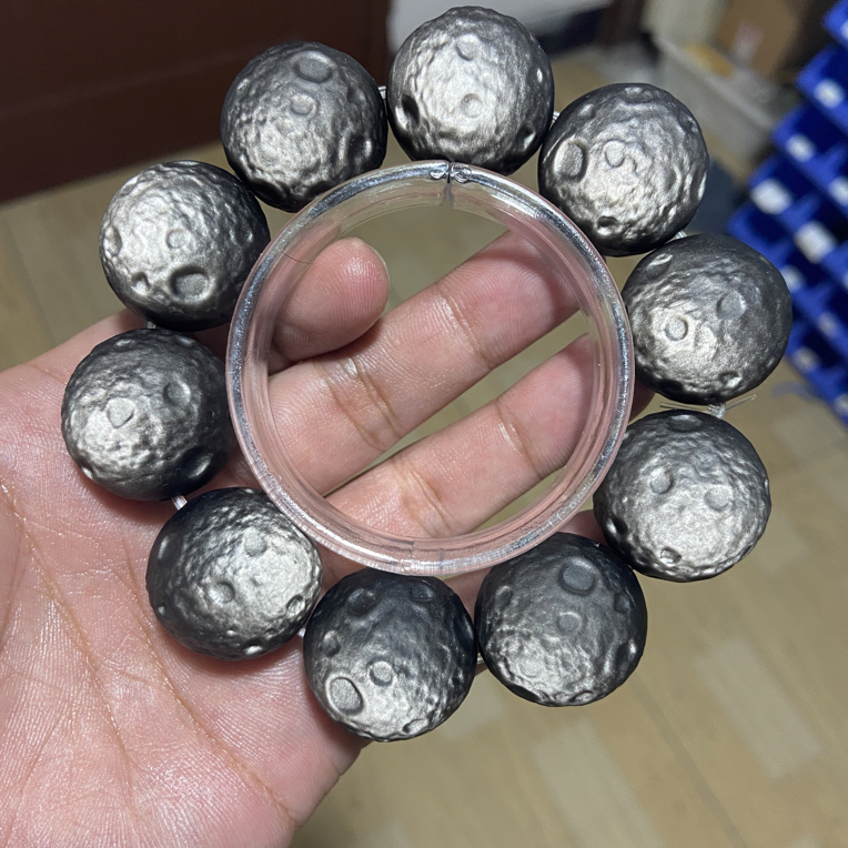 天然精雕银曜石月球星球手链陨石坑创意男士手串