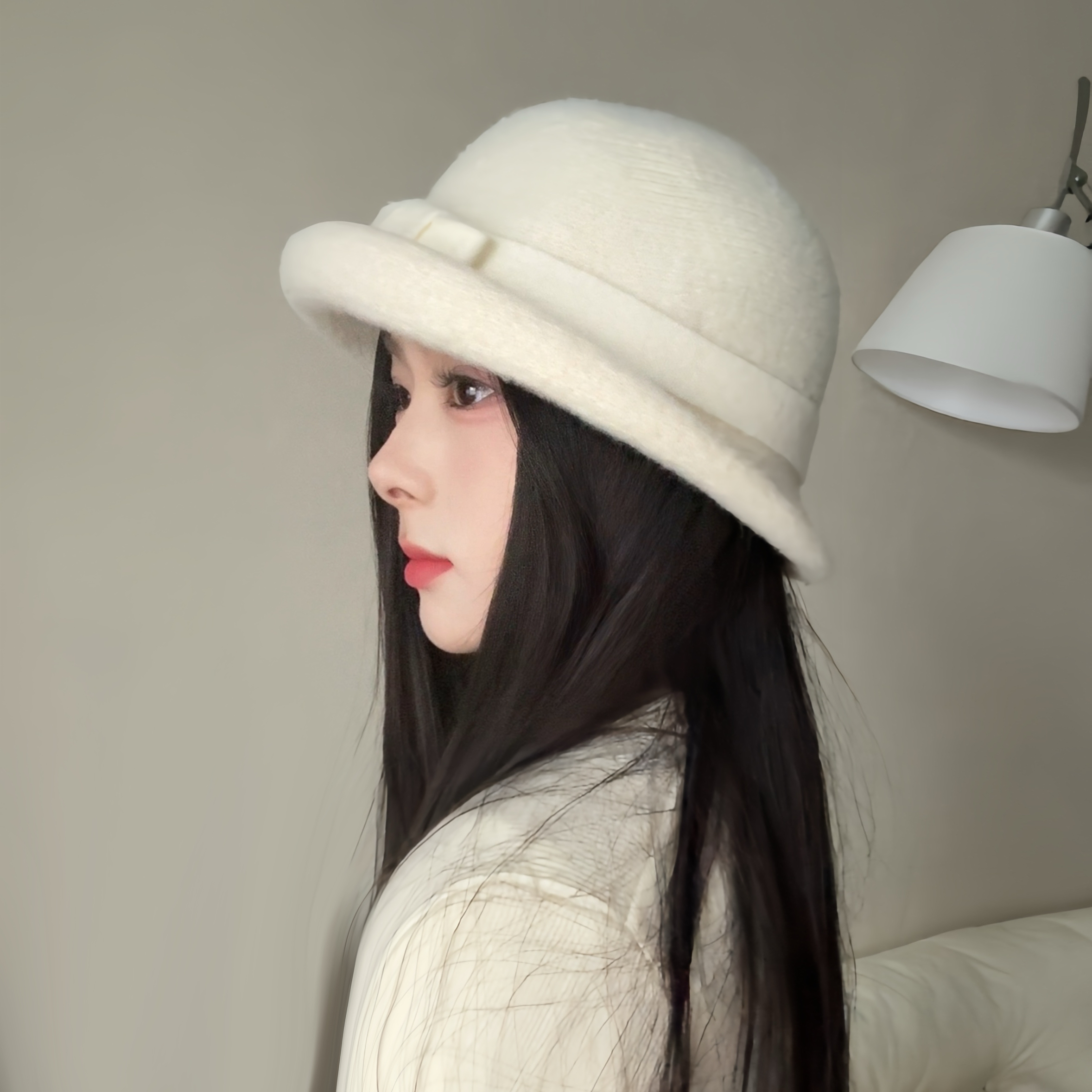 赫本风蝴蝶结渔夫帽女气质盆帽韩版优雅圆顶礼帽千金帽气质黑色