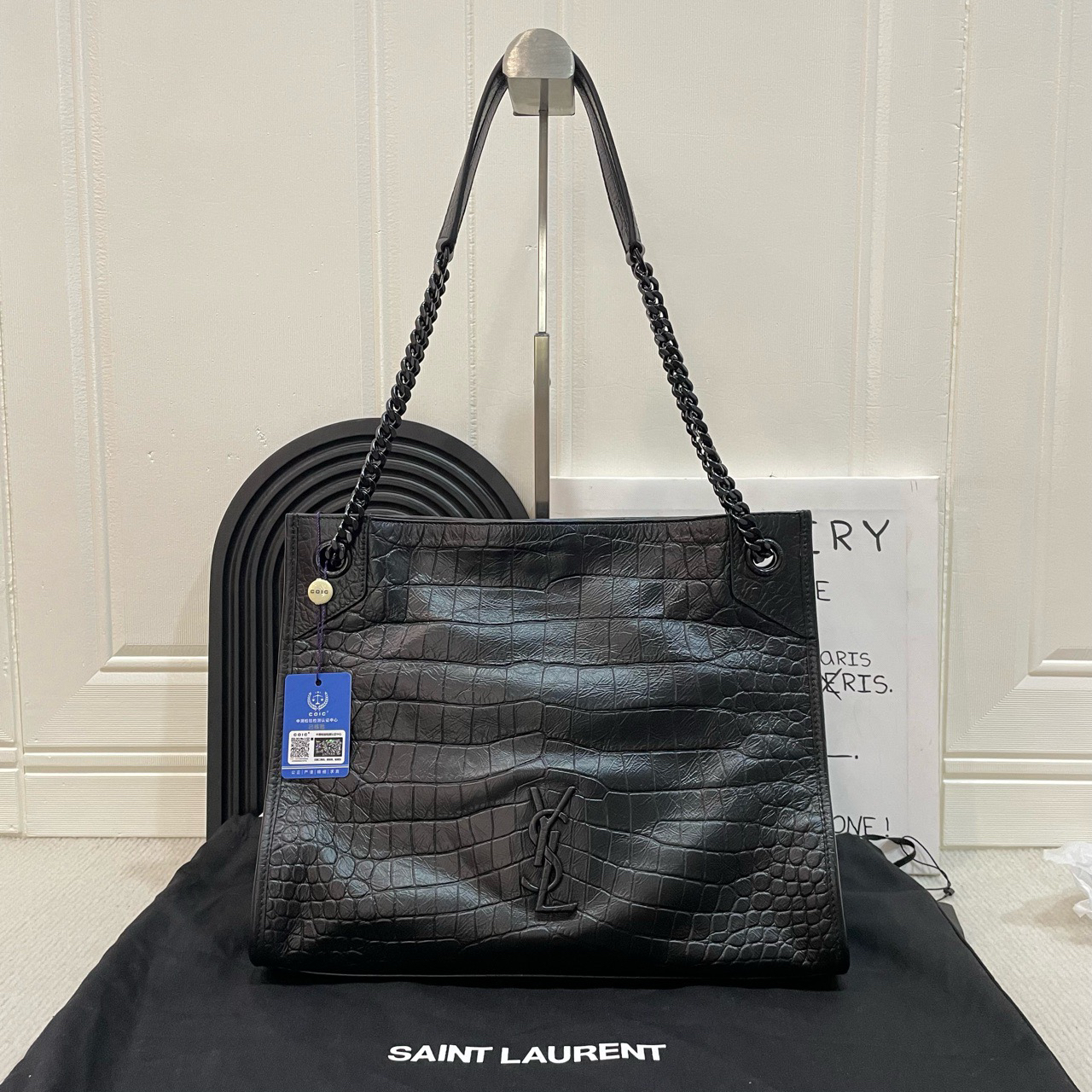 99新 YSL/圣罗兰 黑色压纹shopping 
