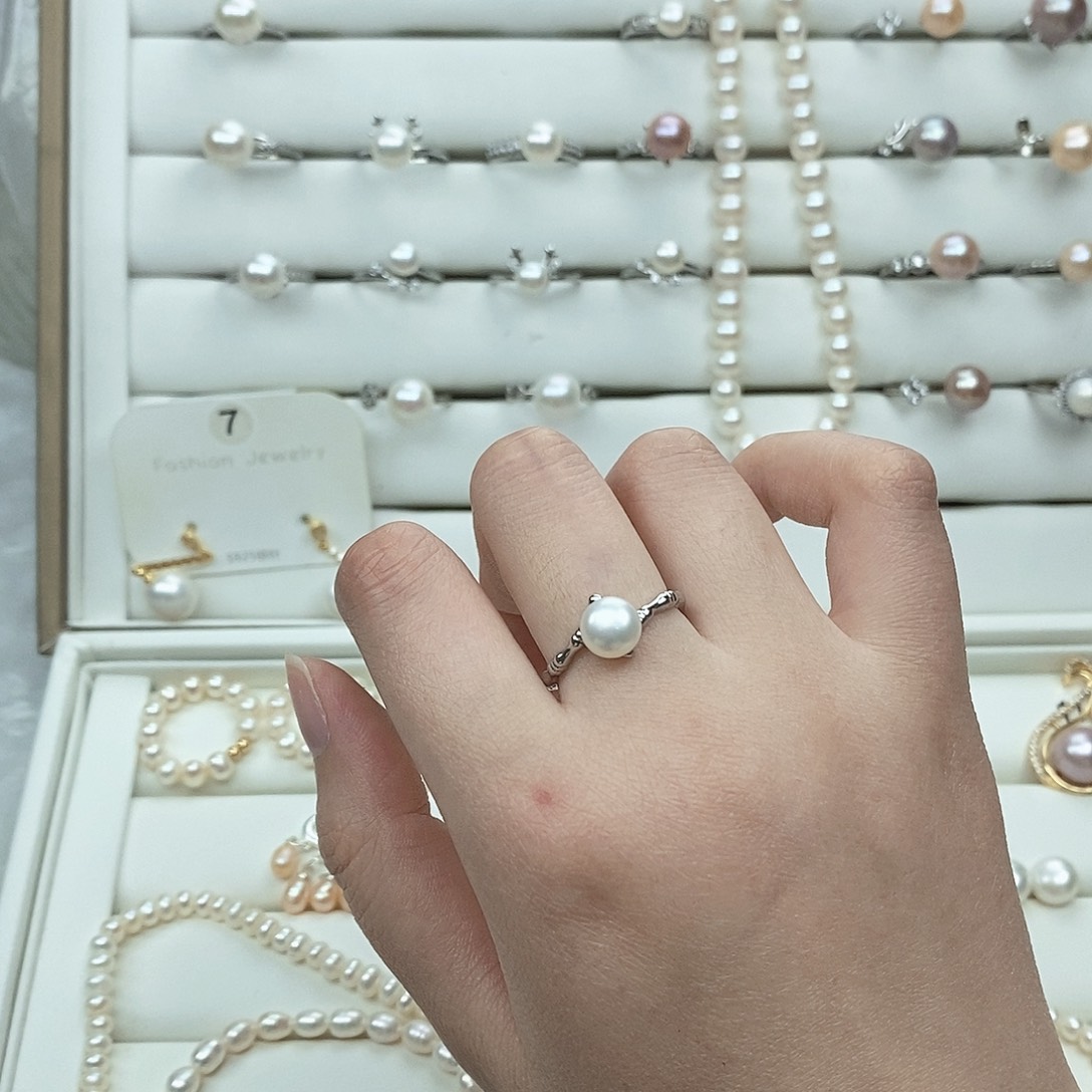 一***片戒指银S925镶嵌淡水珍珠