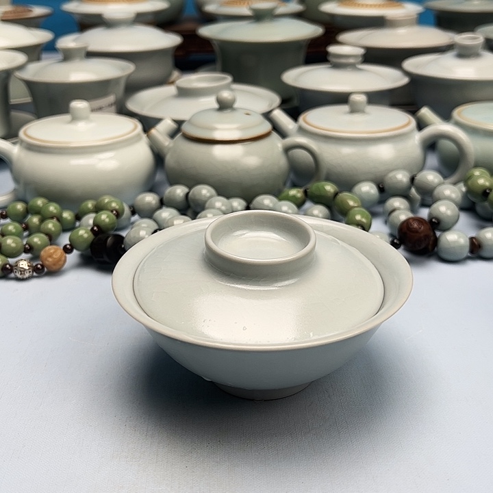 没***气杯仿古月白釉元宝盖碗原矿原釉原产地