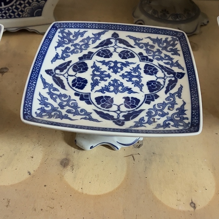 摆件青花瓷手工手绘高温釉下彩家居高脚果盘