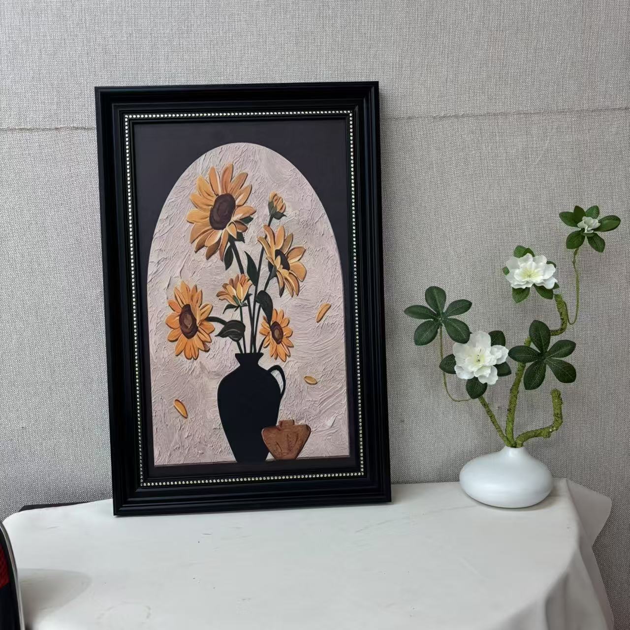 105欧式装饰画轻奢高级感向日葵客厅走廊过道挂画摆台实木装裱