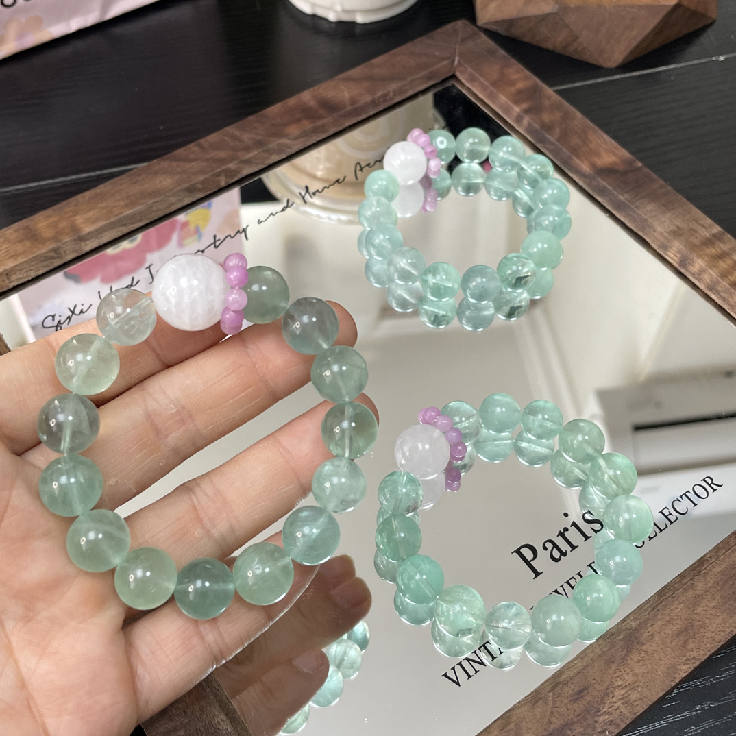 【薄荷糖】曼波绿莹石 千层雪花幽灵 天然水晶莹石手串