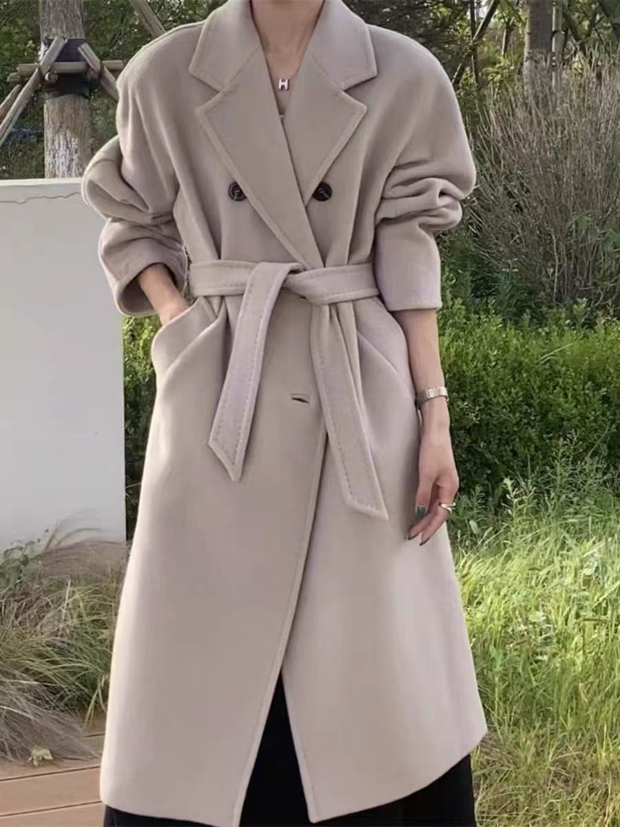 妙启时尚-25新款女款801款沙茶色气质经典羊毛大衣