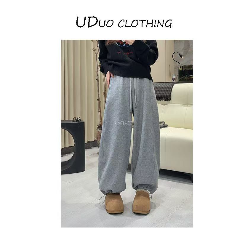 年末清仓【暮光绒港】25冬款加厚高腰抽绳羊毛阔腿裤9072