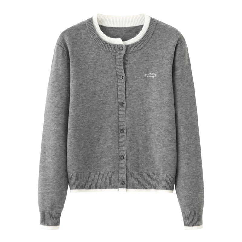 MM商场同款2025秋季新款时尚简约百搭圆领假两件针织衫开衫女871Q