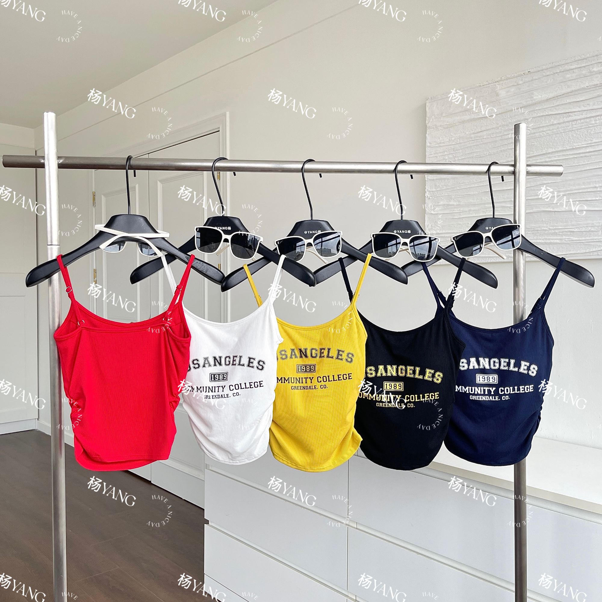 Z3121~吊带外穿字母重工印花英文 短款T恤显瘦运动休闲夏季卡通