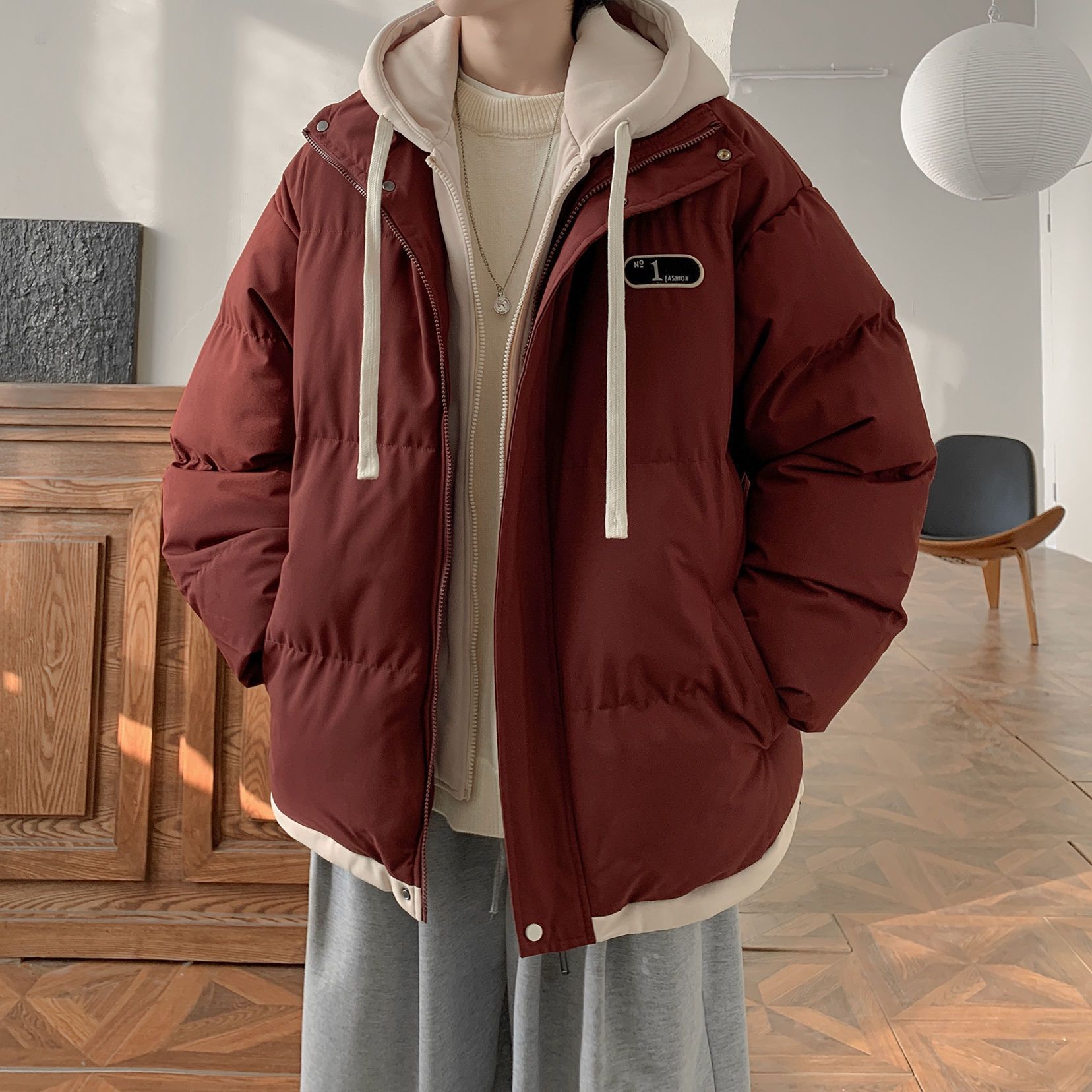 假两件棉服男冬季新款加厚防风保暖棉袄连帽青少年外套