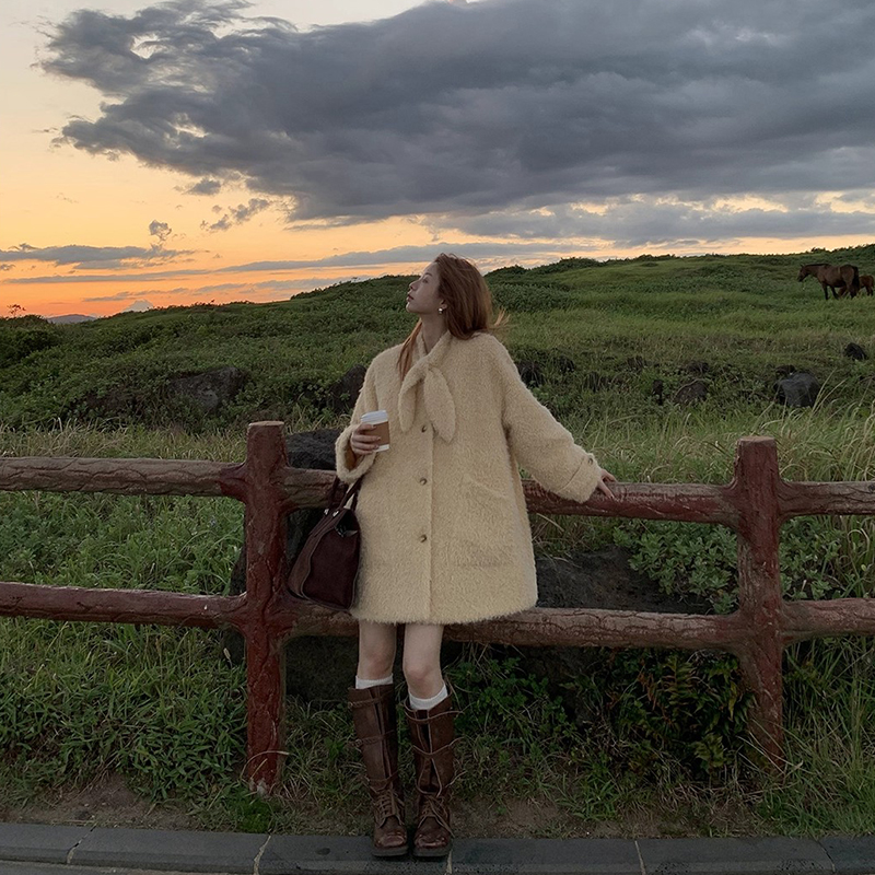 人造皮草 大衣女款2025新款秋冬夹棉独特超好看中长款羊羔毛外套