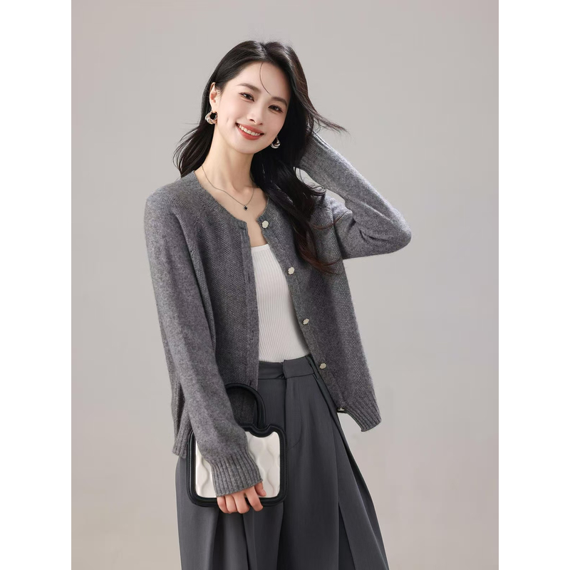 名针老王-30山羊绒高端奢品定制圆领开衫-30绒S83005