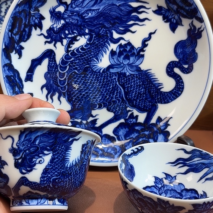 司***亿青花手工手绘三件套装