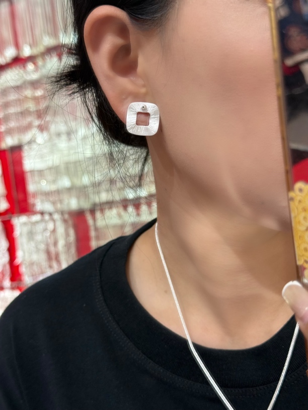 足银耳饰 银色耳饰耳环原创设计百搭通用光面耳钉小众简约女日韩