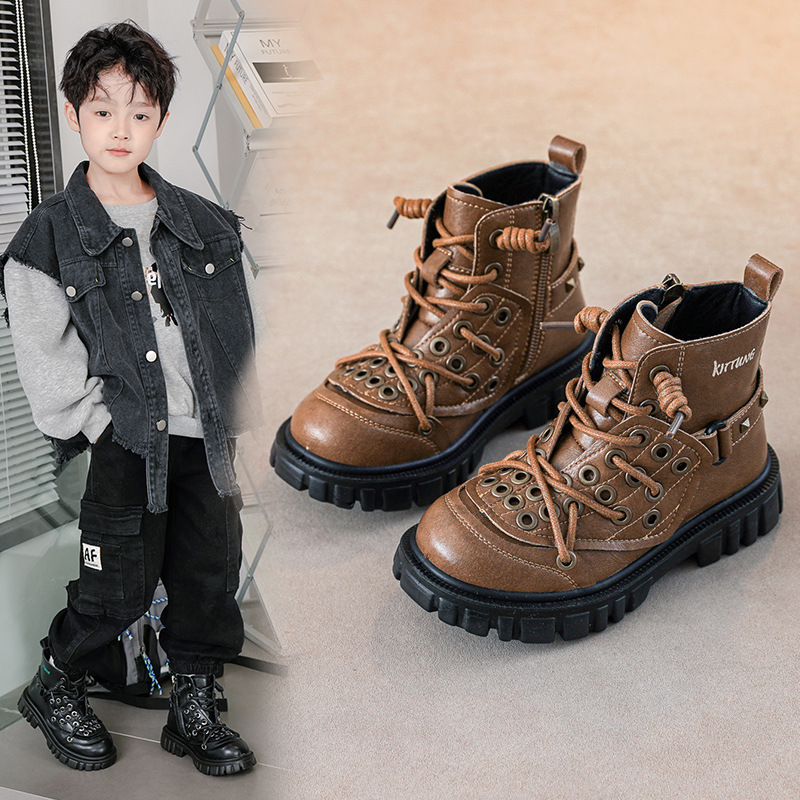 儿童马丁靴2025秋冬新款软底英伦风男童短靴休闲防滑男孩加绒靴子