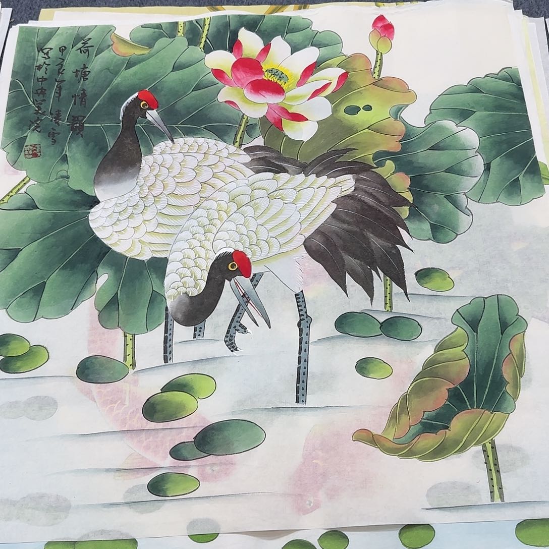 国画尺寸70X70手绘作品 