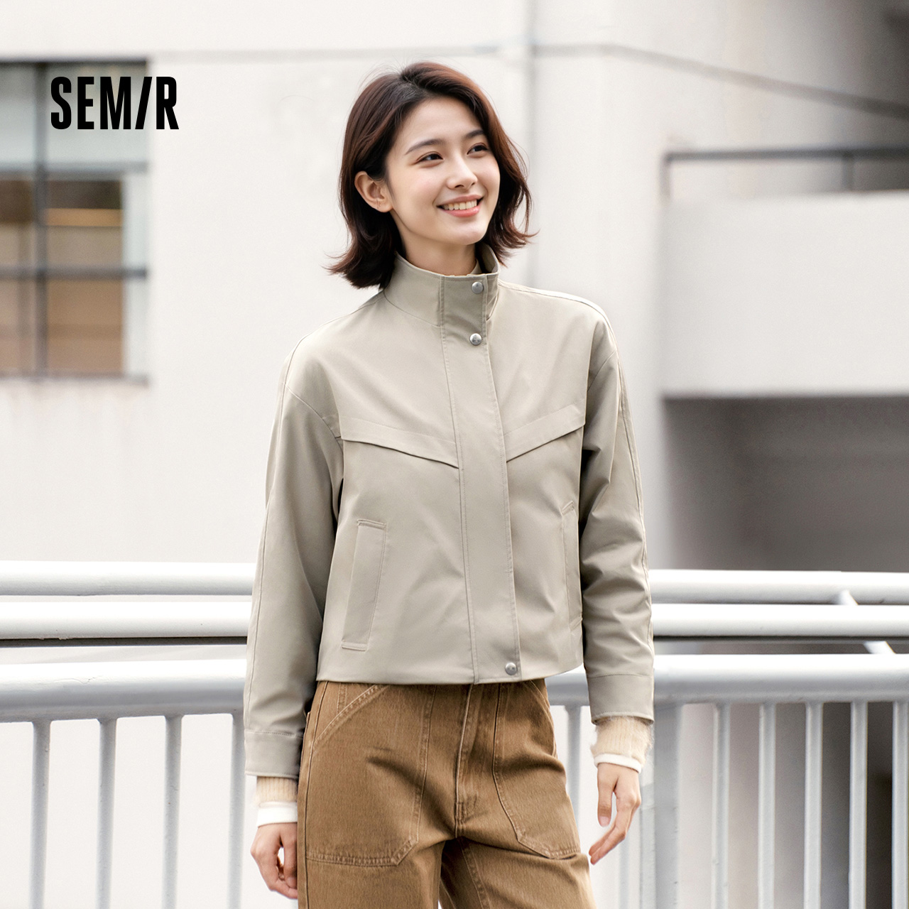 【三防防风】森马外套女春都市护身服纯色立领抽绳上衣简约风夹克