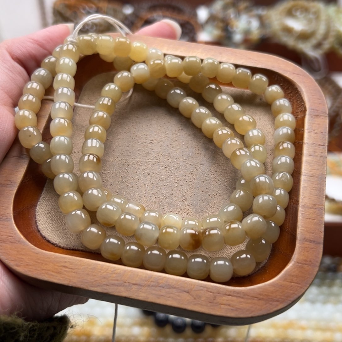 毛衣链未镶嵌和田玉珠串6*7m m