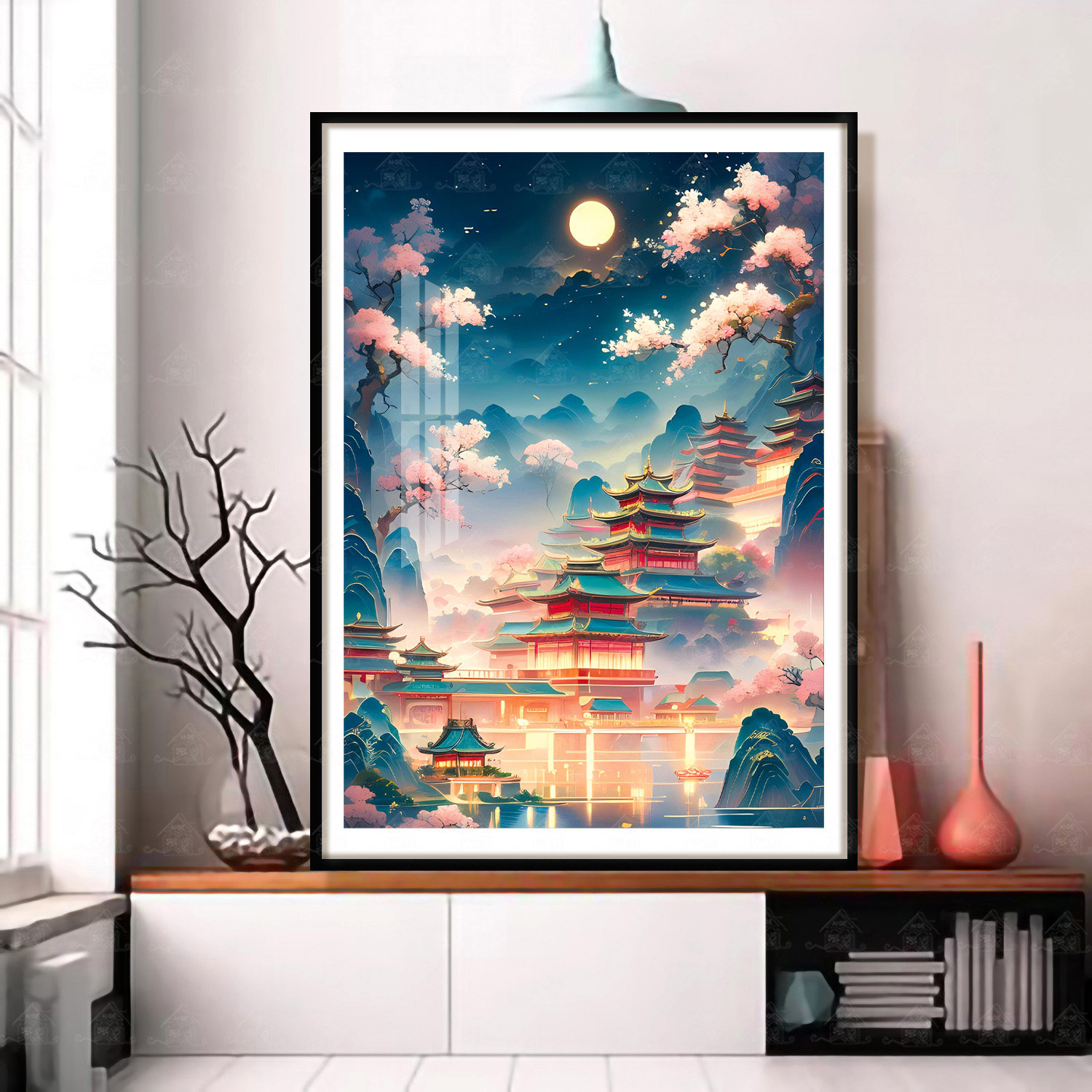 爱阁十字绣金殿山河新款经典中式大幅建筑风景画客厅玄关手工绣