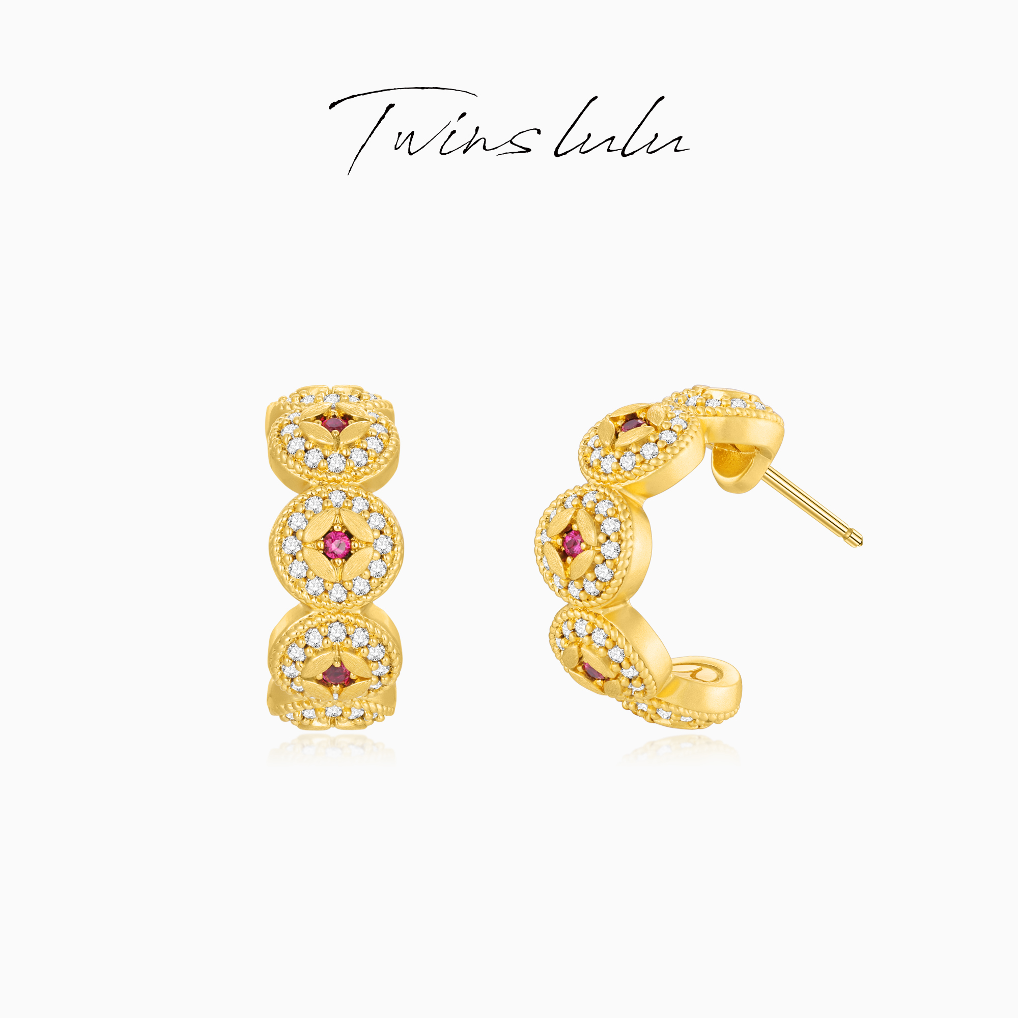 TWINS LULU【元宝】新年款 气质传统中国风铜钱金色耳环TSL3244