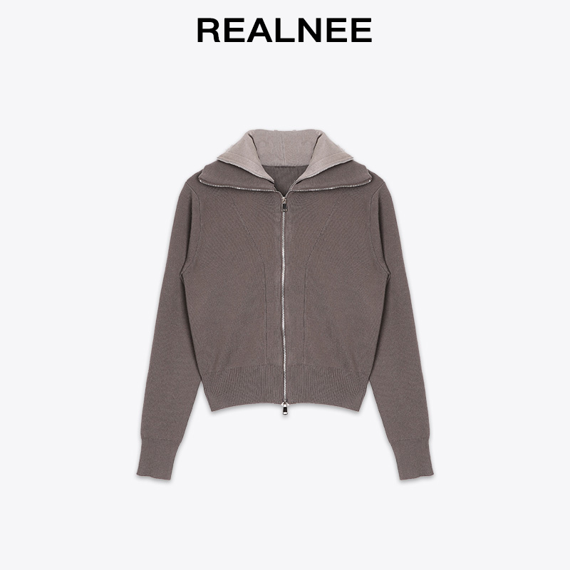 极简羊毛叠穿设计感假两件双拉链打底针织衫00168