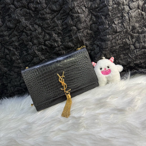 95新 YSL/圣罗兰 圣罗兰鳄压纹流苏链条信封Kate斜挎包