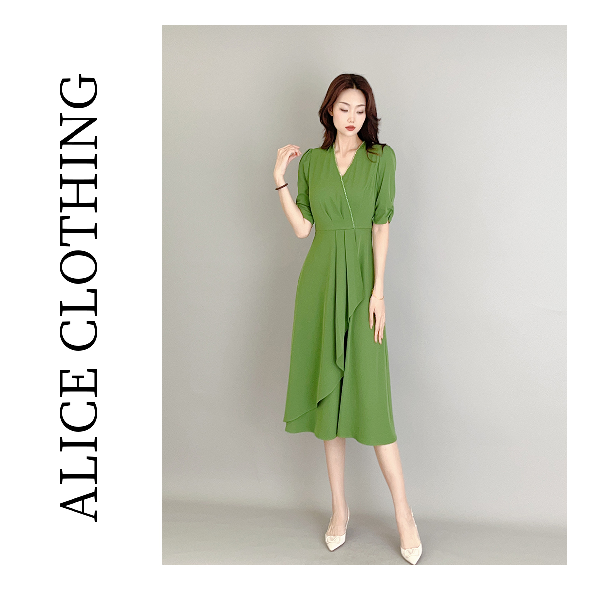 1【ALICE“青草凉凉”连衣裙】优雅剪裁烫钻闪耀S2137683W