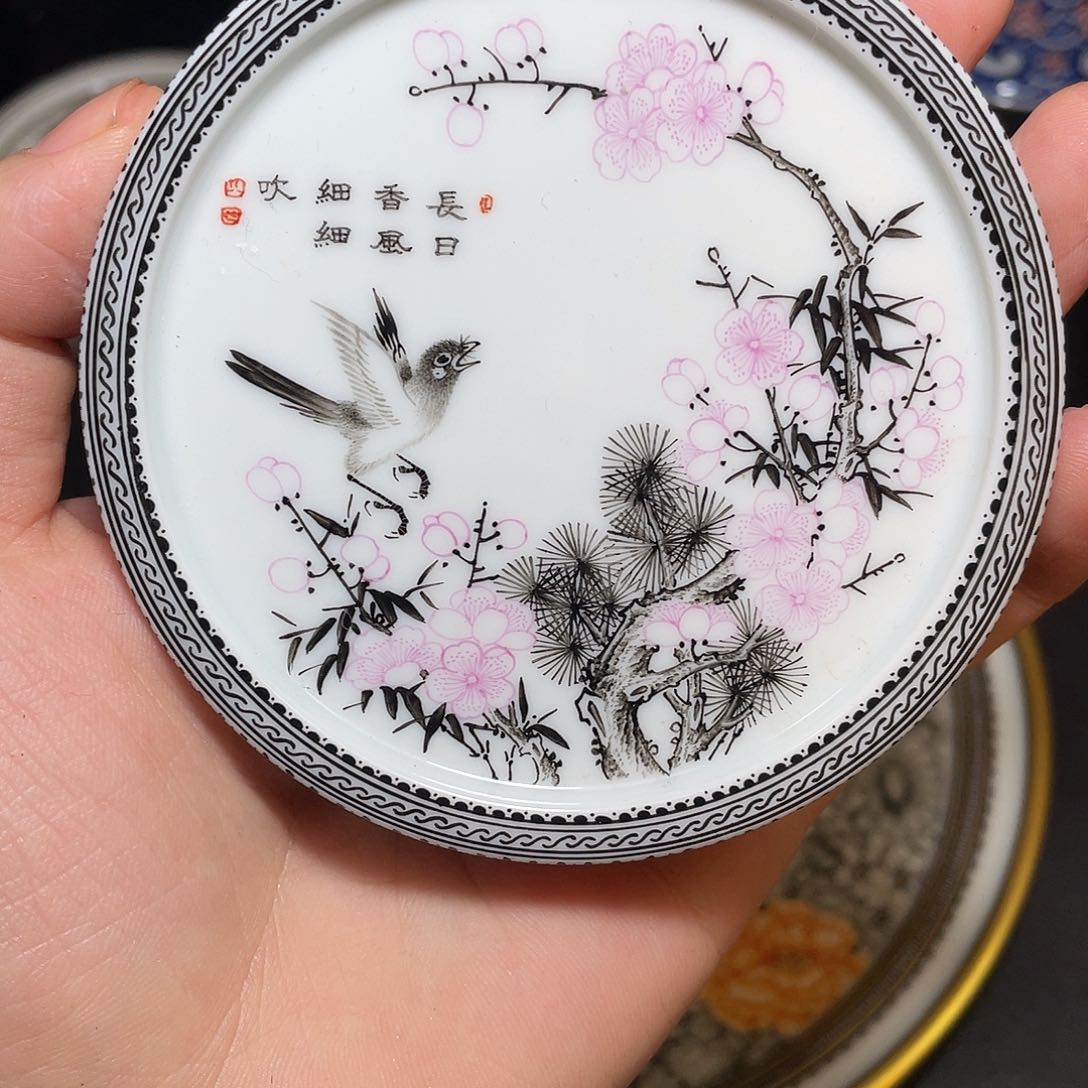 杯古酌堂喜上眉梢墨彩盖置