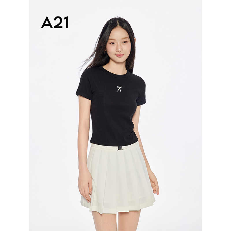 A21女装针织修身圆领套头短袖T恤F452231016
