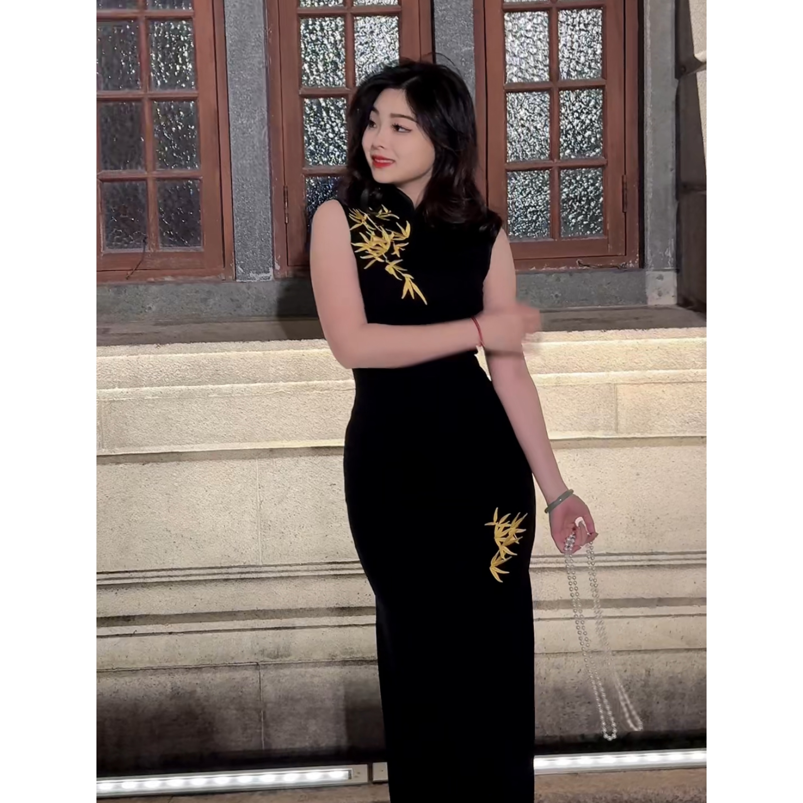 肆意【金竹无袖黑色】新款刺绣无袖黑色针织显瘦包身修身夏款中式