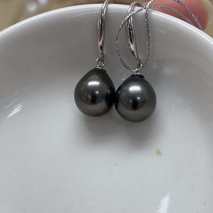 海水珍珠银S925镶嵌耳饰大溪地 9-10mm 21号