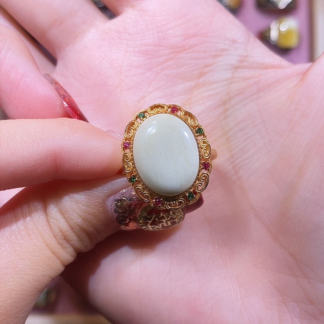 琥珀戒指银S925镀金镶嵌晴****3戒指