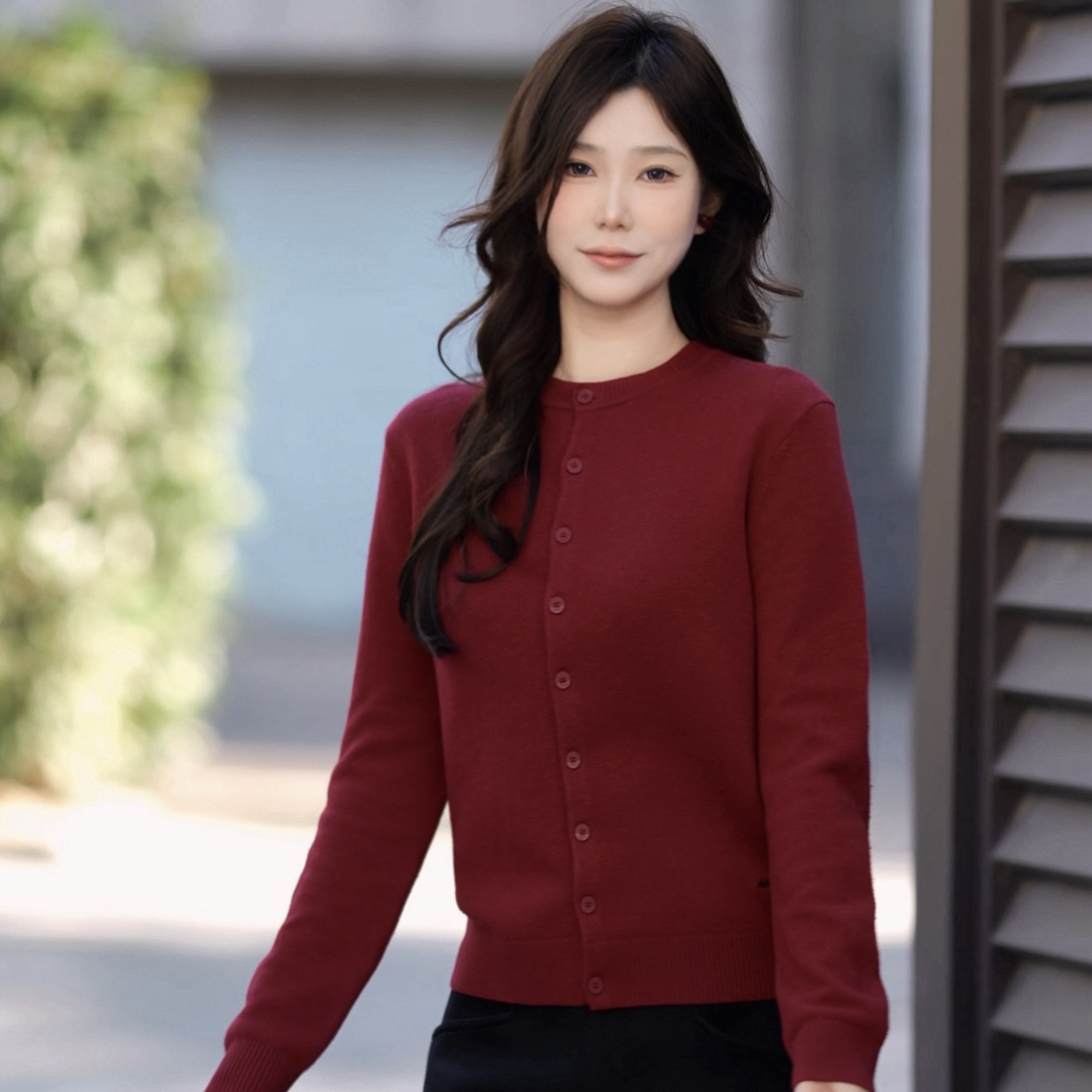 AMASS/阿玛施早春简约雅丹风时尚气质短款针织开衫单排扣5499274