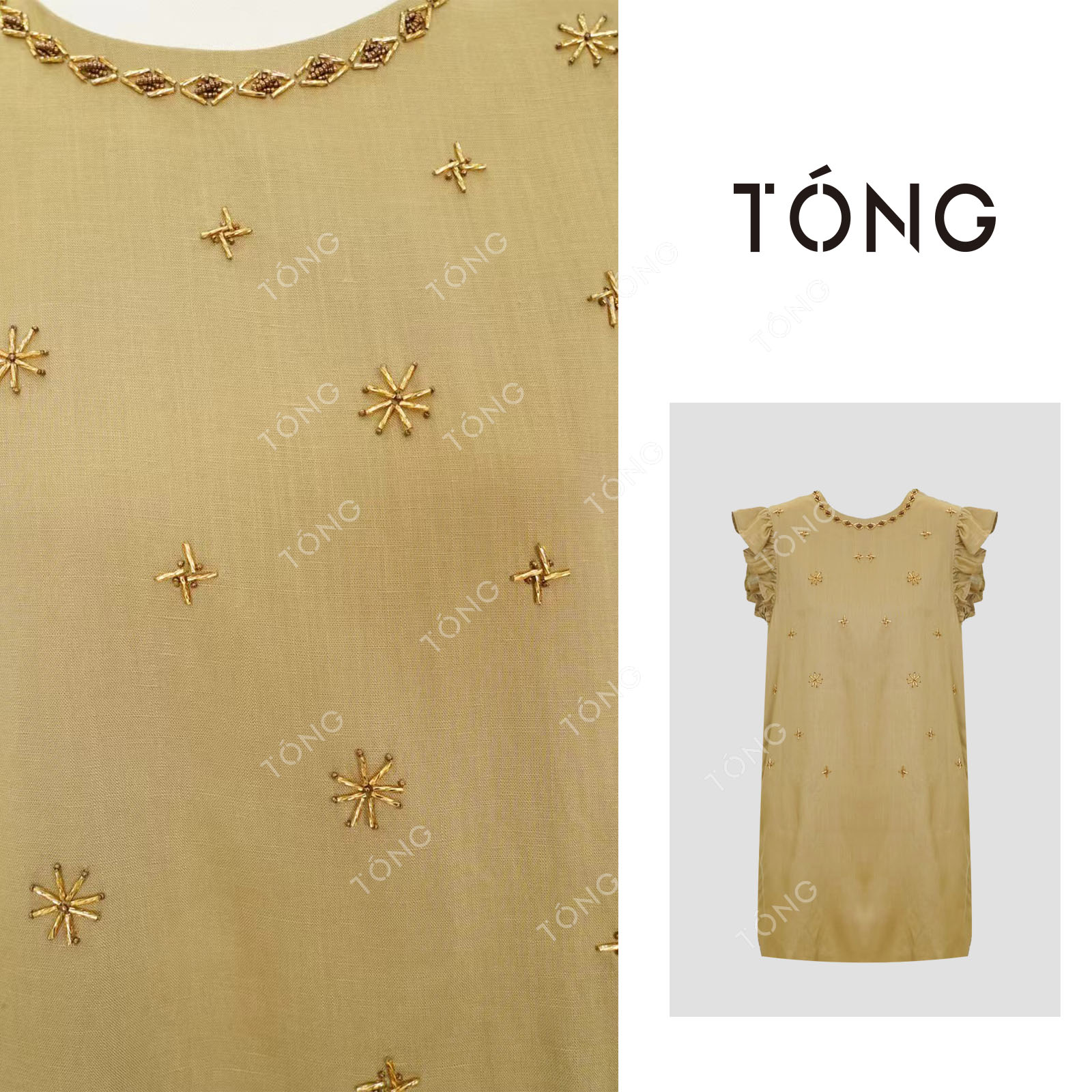 【梦蝶】麻感木耳边娃娃款连衣裙减龄度假裙 G00609