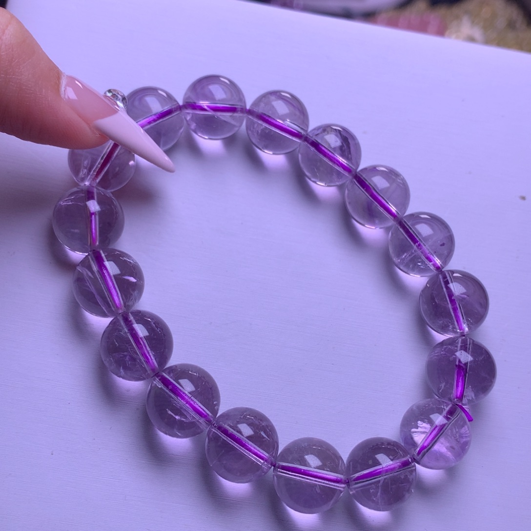水晶银S925镶嵌手串梦幻紫水12mm
